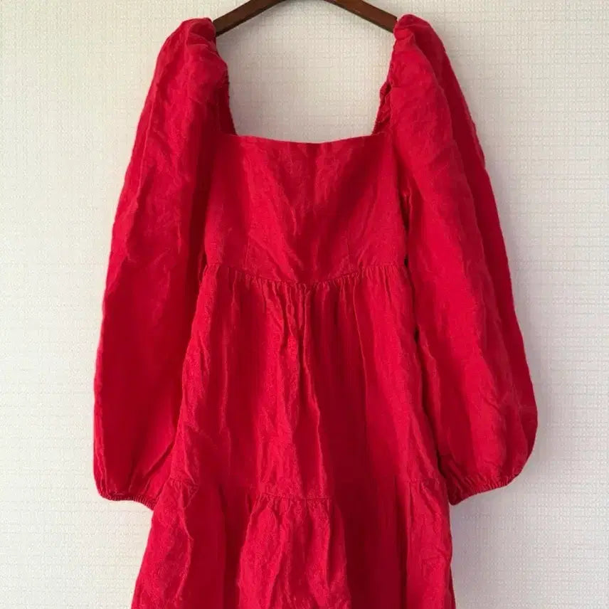 [BUNJANG] Vintage Puff Sleeve Square Neck Mini Dress / 빈티지 퍼프소매 스퀘어넥 레드 미니원피스