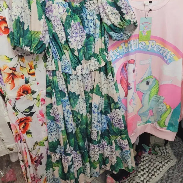 [BUNJANG] Floral Print Off-Shoulder Midi Dress / 플로럴 프린트 오프숄더 원피스 수입 수국