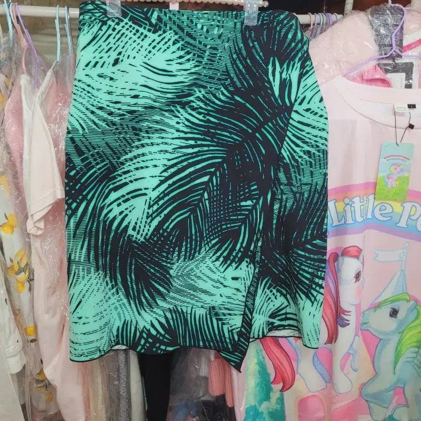 [BUNJANG] Tropical Leaf Print Midi Skirt / 열대 나뭇잎 패턴 스커트 수입 야자수