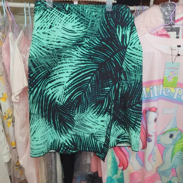 [BUNJANG] Tropical Leaf Print Midi Skirt / 열대 나뭇잎 패턴 스커트 수입 야자수