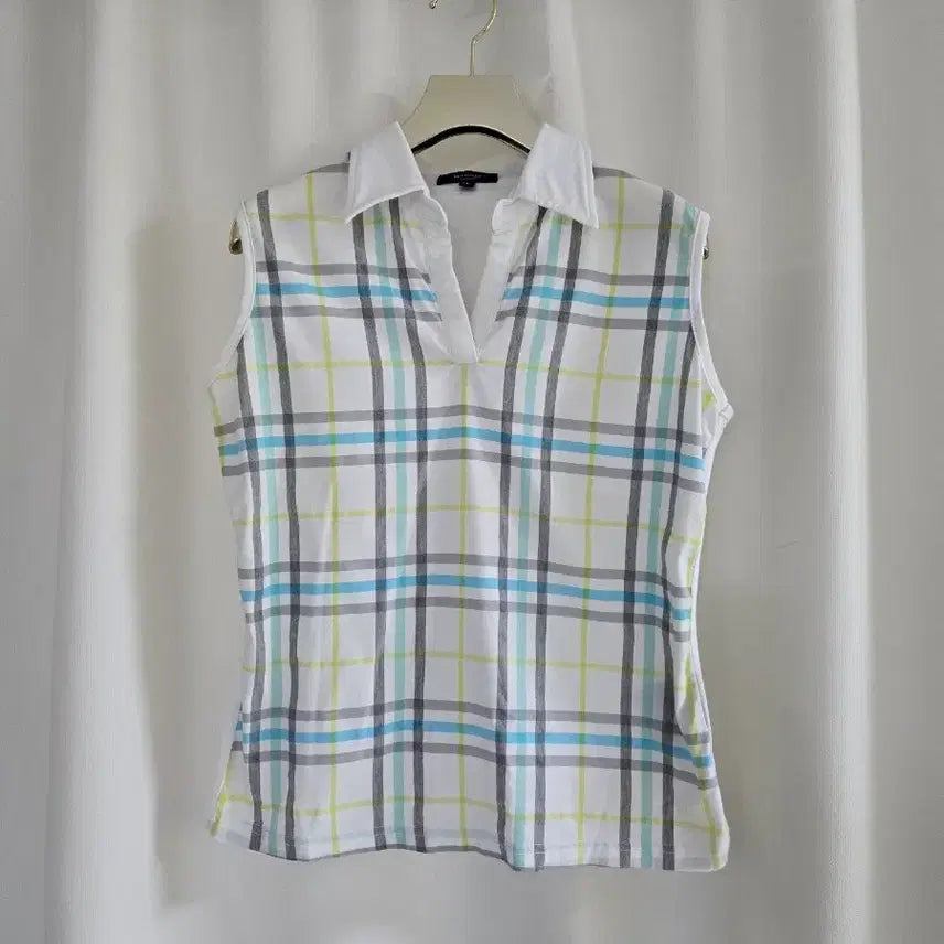 [BUNJANG] Burberry Check Sleeveless Polo T-Shirt / 정품 버버리 체크 민소매 카라 티셔츠