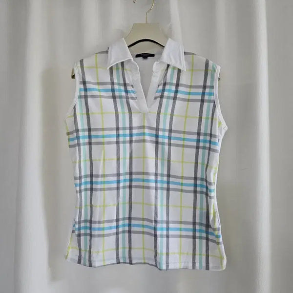 [BUNJANG] Burberry Check Sleeveless Polo T-Shirt / 정품 버버리 체크 민소매 카라 티셔츠