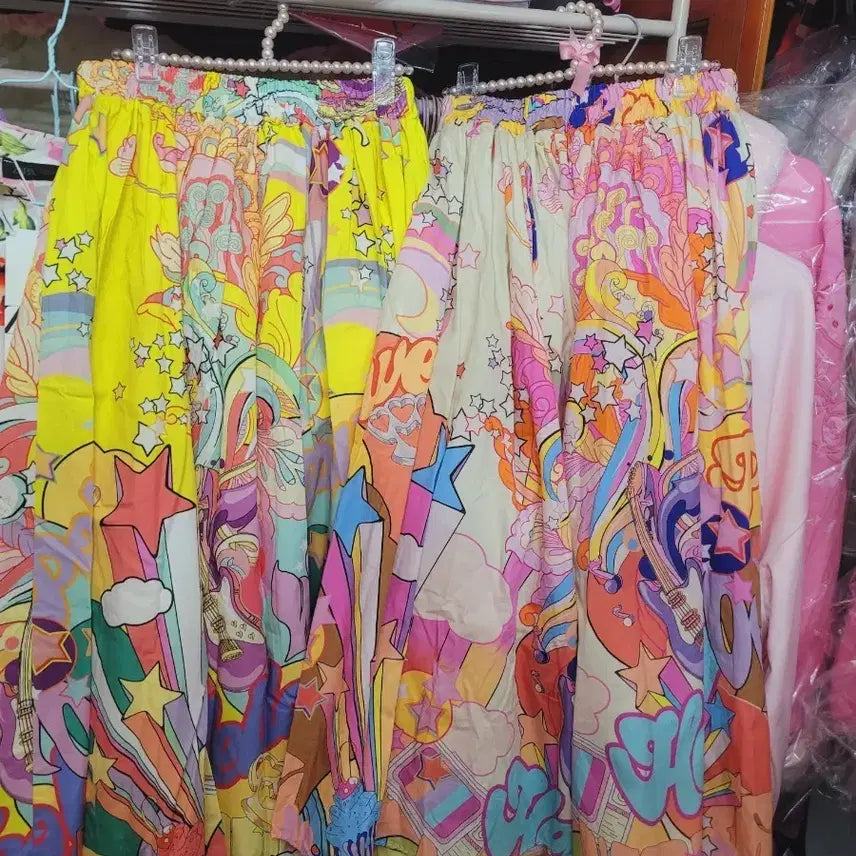 [BUNJANG] Imported Pattern Skirt Set (Lemon/Pink) / 수입패턴 스커트 레몬 핑크 세트
