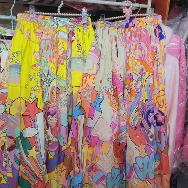 [BUNJANG] Imported Pattern Skirt Set (Lemon/Pink) / 수입패턴 스커트 레몬 핑크 세트