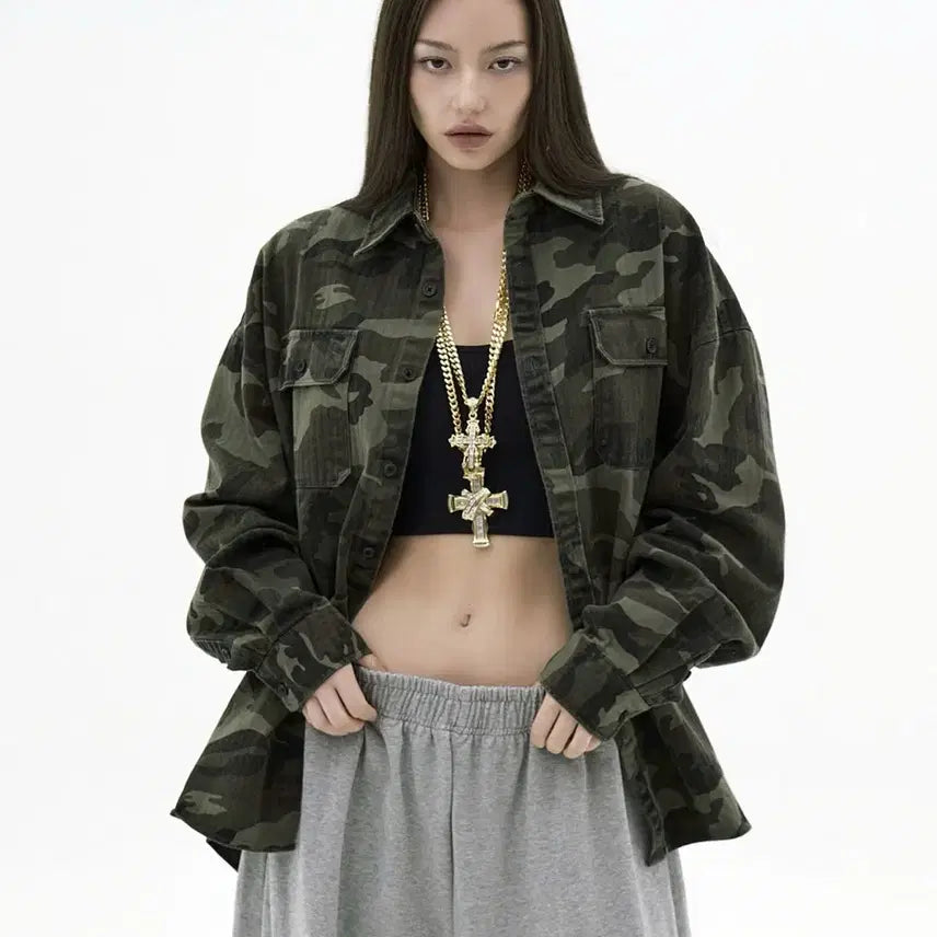 [BUNJANG] Take Easy Giant Fit Camo Shirt Jacket Khaki L / 테이크이지 자이언트핏 카모 셔켓 자켓 카모 카키 L