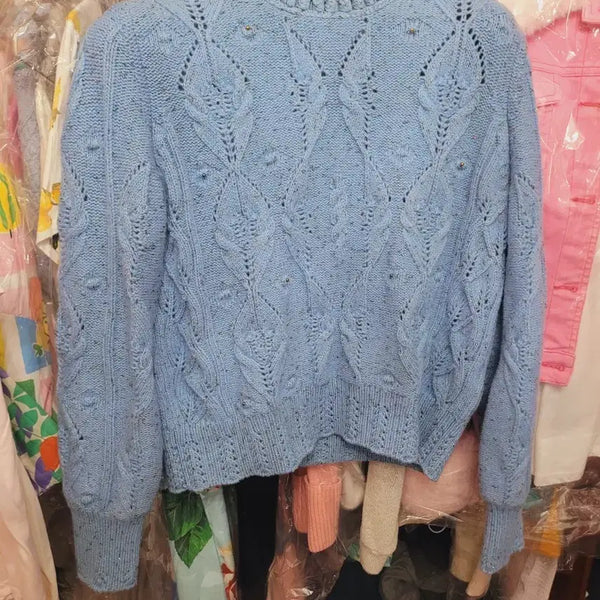 [BUNJANG] Sky Blue Cable Knit Sweater with Glitter / 하늘색 케이블 니트 스웨터 글리터 타임니트