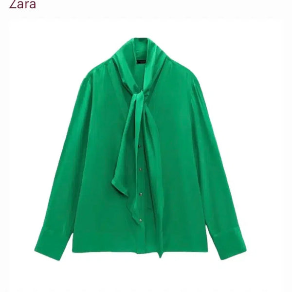[BUNJANG] Zara Green Ribbon Blouse / 자라 그린 리본 블라우스