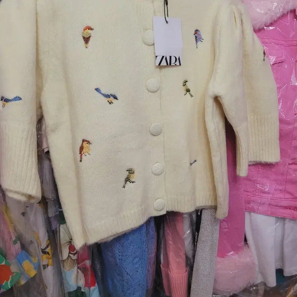 [BUNJANG] Zara Embroidered Bird Cardigan Ivory L / 자라 새 자수 가디건 아이보리자라L