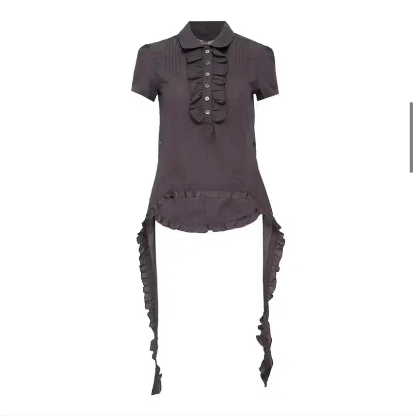 [BUNJANG] OpyenYY Ruffle Short-Sleeve Polo Shirt Charcoal / 오픈YY 러플 폴로 셔츠 차콜