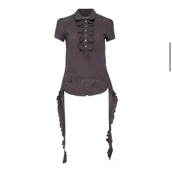 [BUNJANG] OpyenYY Ruffle Short-Sleeve Polo Shirt Charcoal / 오픈YY 러플 폴로 셔츠 차콜
