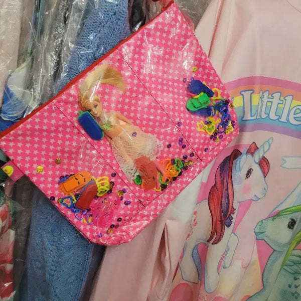 [BUNJANG] Barbie Star Pattern Pouch Pink / 바비 인형 파우치 핑크 스타 패턴 수입 화장품 파우치해