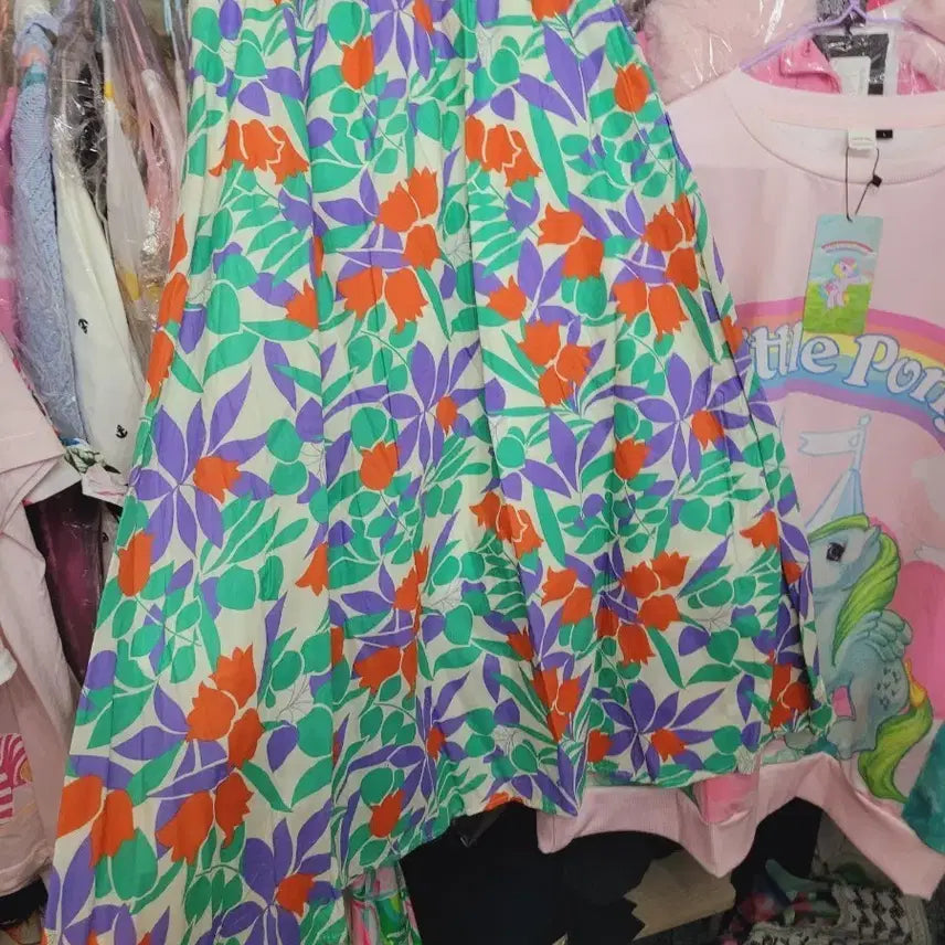 [BUNJANG] Floral Print Elastic Waist Midi Skirt / 수입 플로랄 밴딩스커트