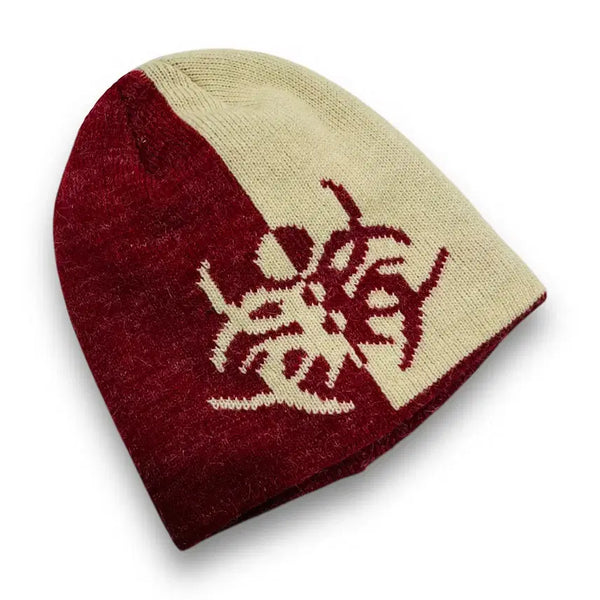 [BUNJANG] Y2K Punk Tribal Half Red Beanie / Punk Y2K Tribal Half Red Beanie