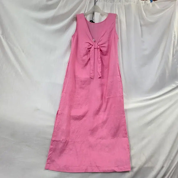 [BUNJANG] Rayon Ribbon Sleeveless Long Dress / 레이온 여성리본 핑크끈 민소매롱원피스 F