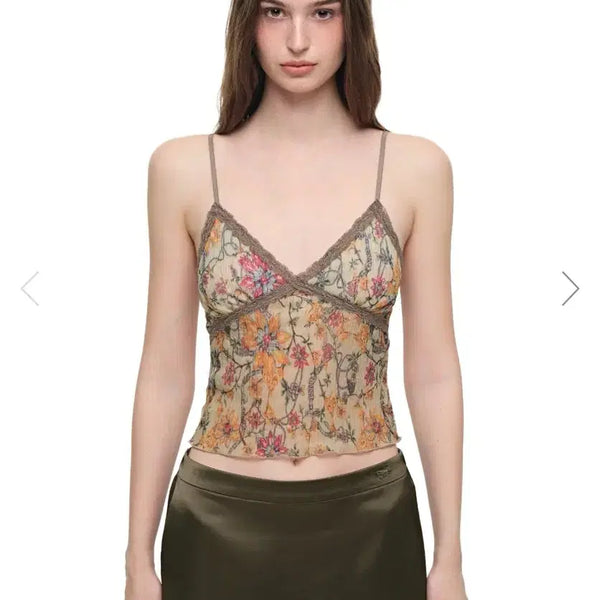 [BUNJANG] Too Much Tax Metallic Floral Lace Cami Top Yellow M / 투머치택스 매탈릭 플로럴 레이스 카미탑 옐로우 M