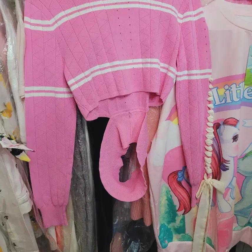 [BUNJANG] Pink Cream Ribbon Crop Knit / 핑크 크림리본 크롭 니트 수입