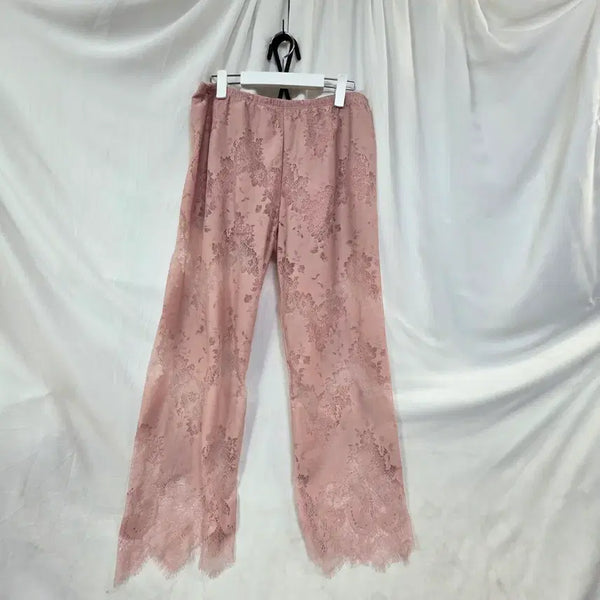 [BUNJANG] Women's Lace Wide Slacks - Pink / 여성레이스 와이드 슬랙스 핑크100