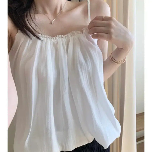[BUNJANG] Le Tichee Lace Bustier Shirring Sleeveless Blouse / [1번입은 새제품 무방] 여친룩 르티에 발레코어룩 레이스 뷔스티에 셔링 나시 블라우스