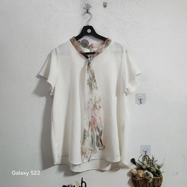 [BUNJANG] Women's Blouse Floral Necktie Pattern / 여성 블라우스 넥타이 플라워 패턴