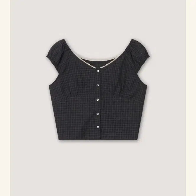 [BUNJANG] Frangmerico Betty Check Blouse - Charcoal / 프랑메리코 Betty Check Blouse - Charcoal