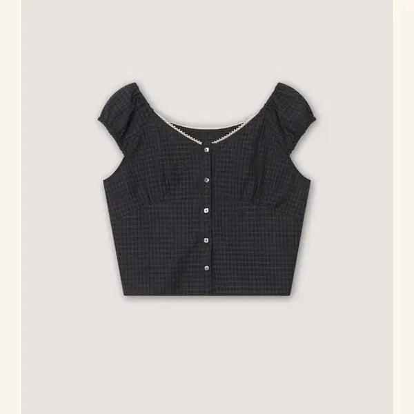 [BUNJANG] Frangmerico Betty Check Blouse - Charcoal / 프랑메리코 Betty Check Blouse - Charcoal