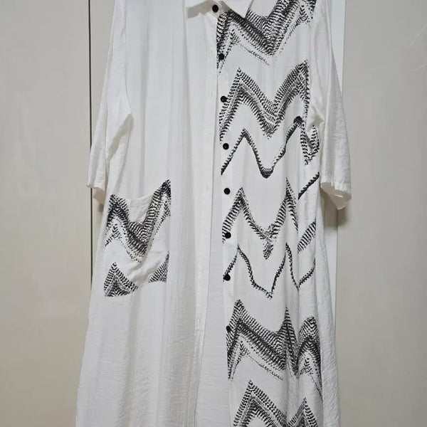 [BUNJANG] Melio White Patterned Long Shirt / melio 롱셔츠 화이트 패턴 free