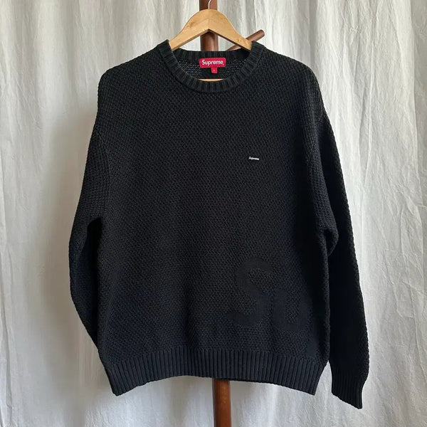 [BUNJANG] Supreme Textured Small Box Logo Black Knit Sweater FW20 / 슈프림 텍스쳐드 스몰박스 블랙 니트 스웨터 20fw