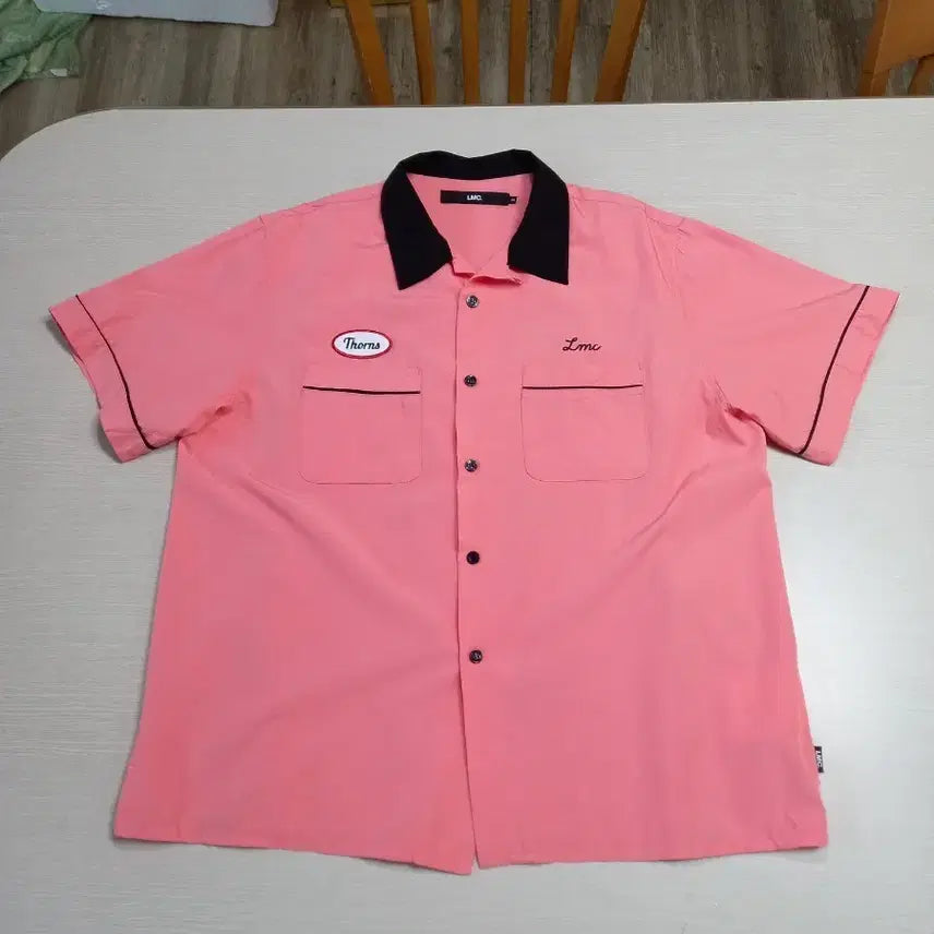 [BUNJANG] LMC Kor Printing Short Sleeve Shirt Peach Pink / XL105 LMC Kor 프린팅 반팔셔츠 피치핑크 XL-476