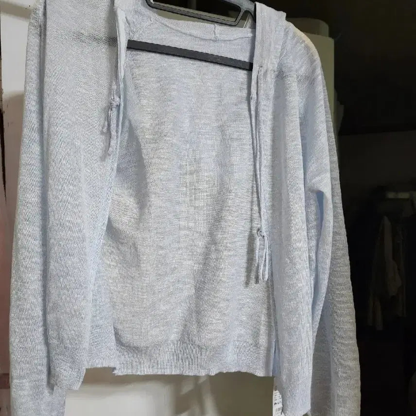 [BUNJANG] Light Blue See-Through Hooded Cardigan / 라이트 블루 후드 시스루 가디건