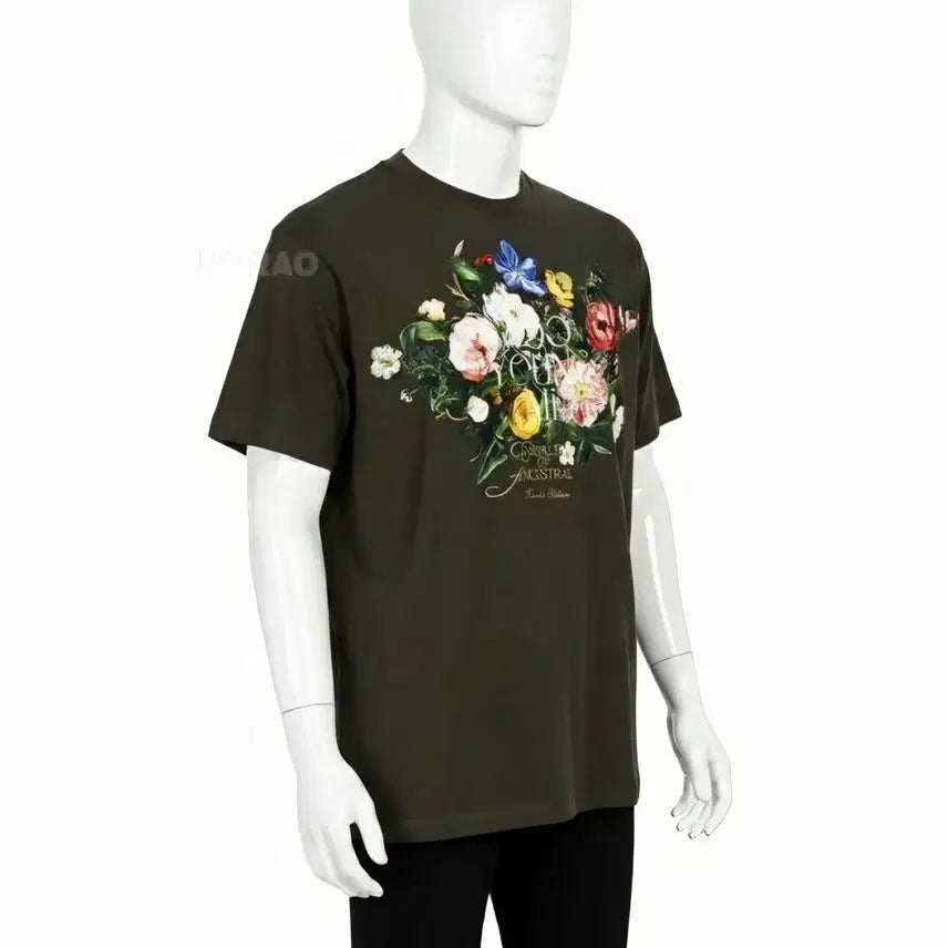[BUNJANG] Wooyoungmi Flower Print T-Shirt Khaki Brown Size 50 / 우영미 플라워 티셔츠 카키 브라운 - 50 사이즈