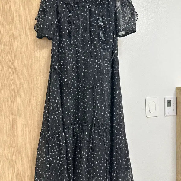 [BUNJANG] SJ.SJ Black Patterned Chiffon Long Dress / sjsj 원피스