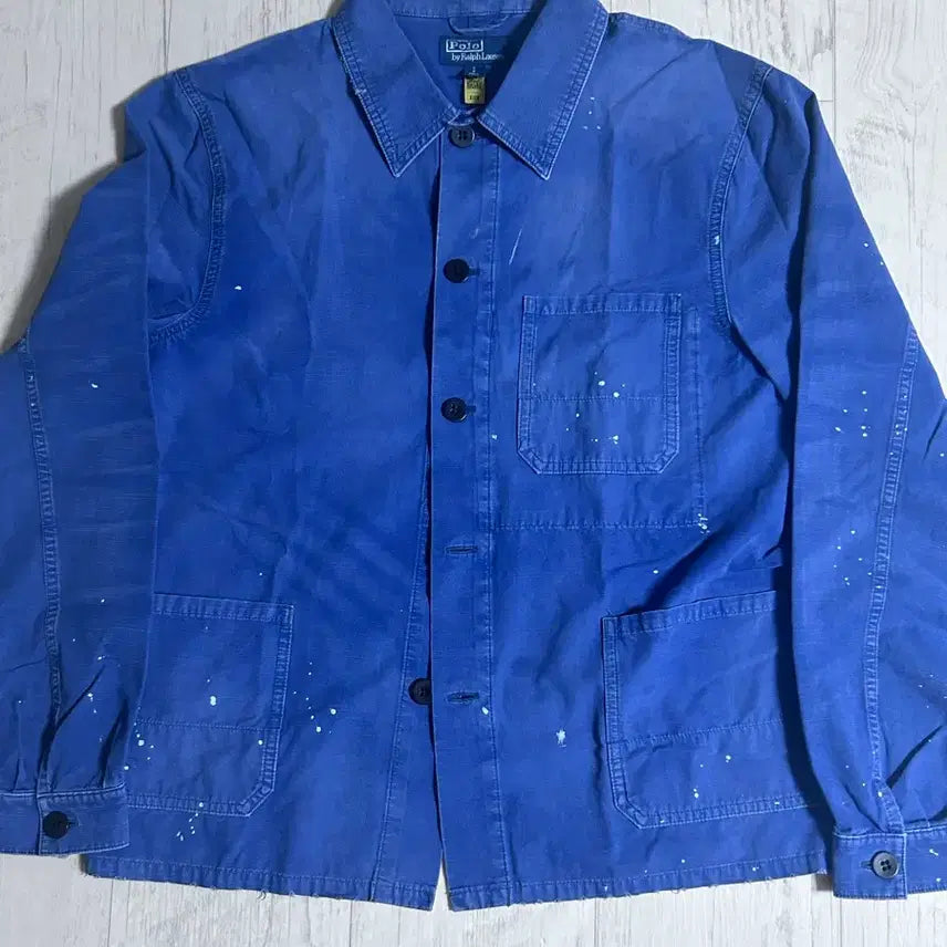 [BUNJANG] Polo Ralph Lauren Paint French Work Jacket / 폴로 랄프로렌 페인트 페인팅 블루 프렌치 워크 자켓 S