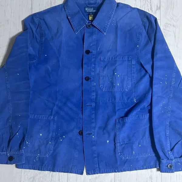 [BUNJANG] Polo Ralph Lauren Paint French Work Jacket / 폴로 랄프로렌 페인트 페인팅 블루 프렌치 워크 자켓 S