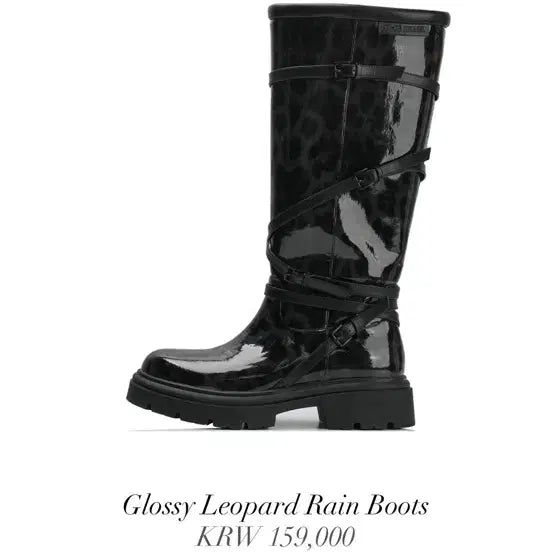 [BUNJANG] ODDOR x IKONIC Glossy Leopard Rain Boots / 오도어 x 이크닉 글로시 레오파드 레인 부츠 230
