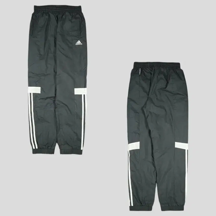 [BUNJANG] Adidas Charcoal Black White Logo Three-Stripes Cutout Banding Jogger Track Pants / 아디다스 차콜 블랙 화이트 로고 삼선 절개 밴딩 조거 트랙팬츠 트레이닝복 27-29