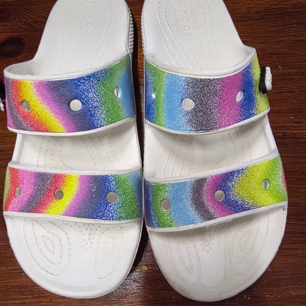 [BUNJANG] Crocs Classic Clog Spray Dye Sandals White Multi 260 / 크록스 클래식 클락스 스프레이 다이 샌들  화이트멀티 260