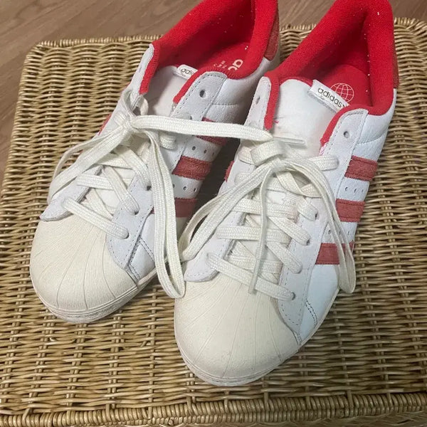 [BUNJANG] Adidas Superstar 82 Cloud White Vivid Red Shoes / 아디다스 슈퍼스타 82 클라우드 롸이트 비비드 레드 255