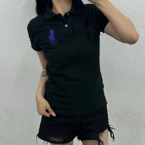 [BUNJANG] Polo Ralph Lauren Purple Big Pony Black PK Short Sleeve T-Shirt M / 폴로 랄프로렌 퍼플 빅포니 블랙 pk반팔 M