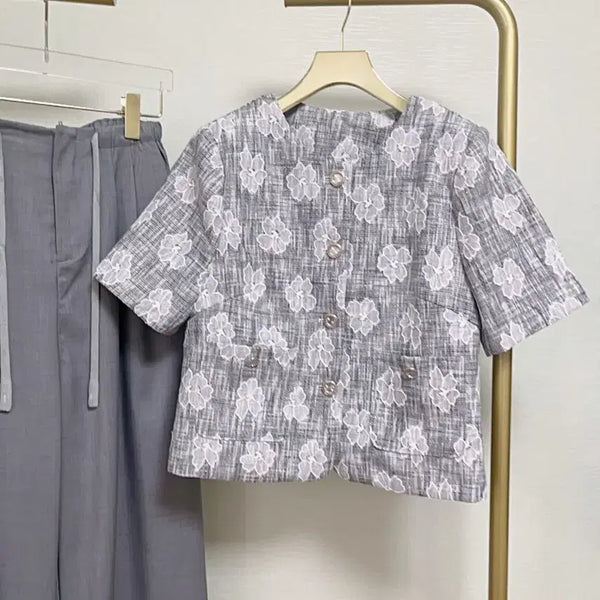 [BUNJANG] Gray Flower Embroidery Shining Jacket / 그레이플라워자수샤이닝자켓