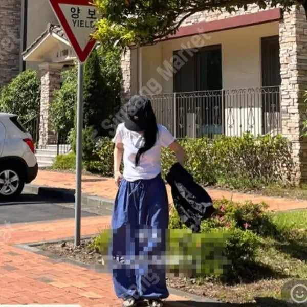 [BUNJANG] Harlem Pants with String Hem and Full Elastic Waistband (Blue) / 새상품) 바스락 밑단 스트링 밴딩 할렘팬츠 블루