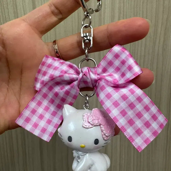 [BUNJANG] Sanrio Hello Kitty Ribbon Pink Check Keyring / 산리오 챠미키티 리본 핑크체크 키링 새상품