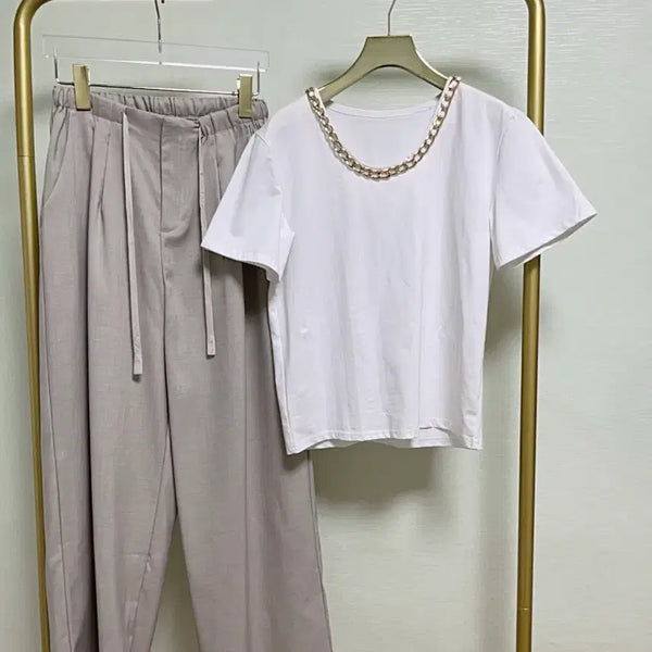 [BUNJANG] Gold Chain Round Neck T-Shirt / 골드체인티