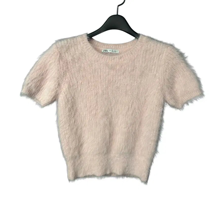 [BUNJANG] Zara Women's Pink Hairy Short Sleeve Knit Top / M 자라 여성 핑크 헤어리 반팔 니트