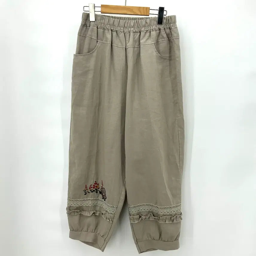 [BUNJANG] Vintage Mori Girl Embroidered Lace Frill Linen Cotton Pants / [JPN] 빈티지 모리걸 자수 레이스 프릴 팬츠