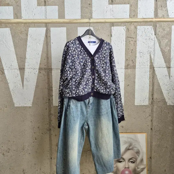 [BUNJANG] Pigment Flower Pattern Knit Cardigan / 행사1)피그민트 플라워 패턴 니트가디건
