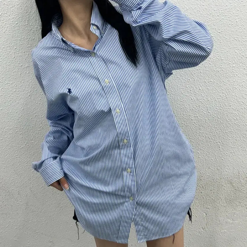 [BUNJANG] Polo Ralph Lauren Navy Pony Stripe Shirt L / 폴로 랄프로렌 네이비포니 스트라이프 셔츠 L