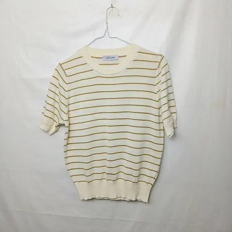 [BUNJANG] Code:es Combine Ivory Stripe Short Sleeve Knit 85 / 코데즈컴바인 아이보리 스트라이프 반팔 니트 85