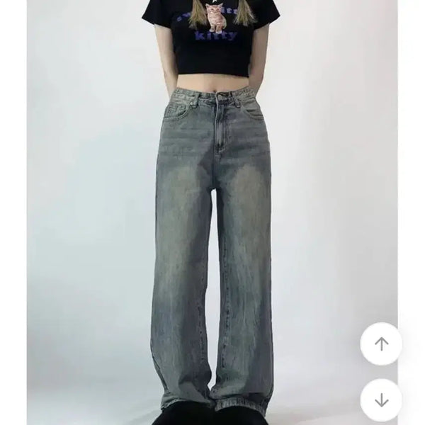 [BUNJANG] Wide Washed Denim Jeans (Medium Blue) / 와이드 워싱 청바지 중청