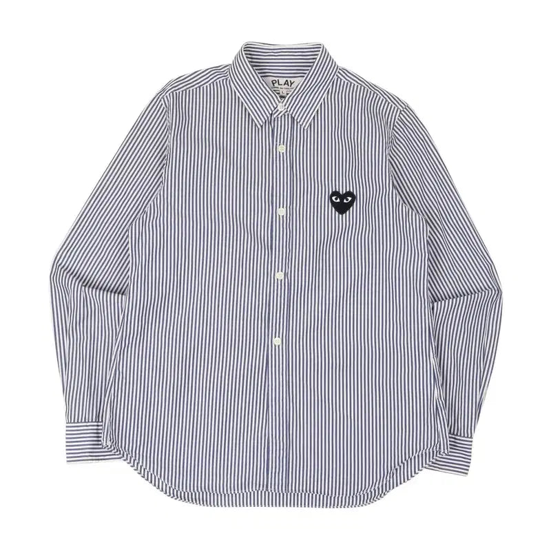 [BUNJANG] Comme des Garçons Heart Appliqué Striped Shirt / 꼼데가르송 하트와펜 스트라이프 셔츠