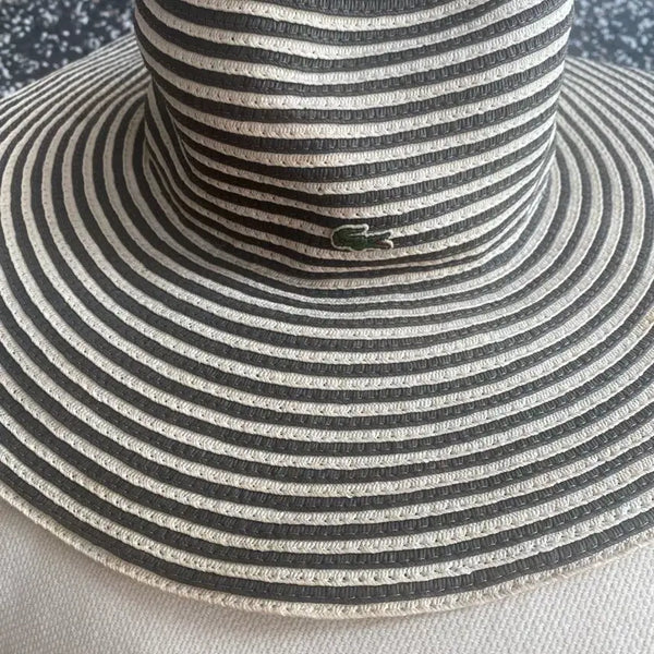 [BUNJANG] Lacoste Striped Wide-Brim Hat / 라코스테 스트라이프 챙 넓은 모자 정품